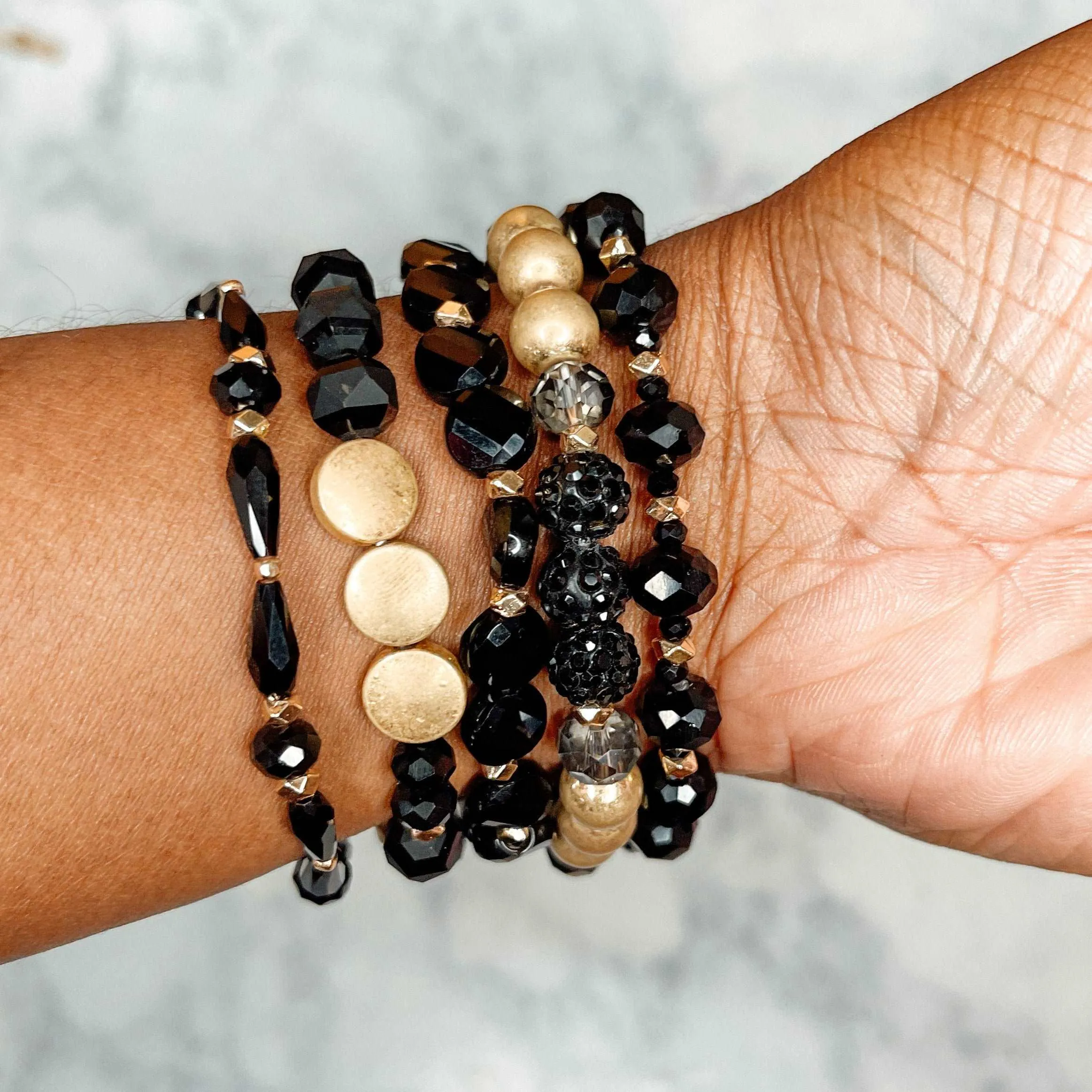 Shimmer Beaded Bracelet Set Black