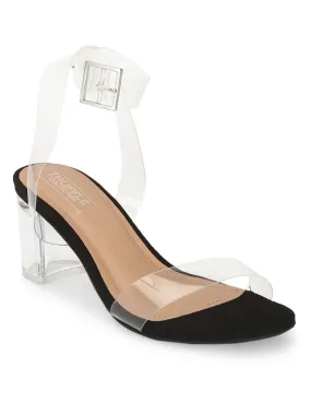 Black Suede Perspex Clear Block Heels