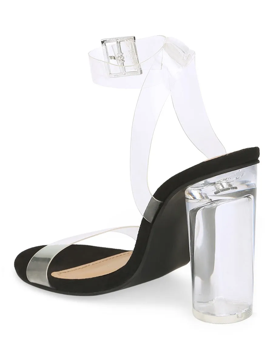 Black Suede Perspex Clear High Block Heels