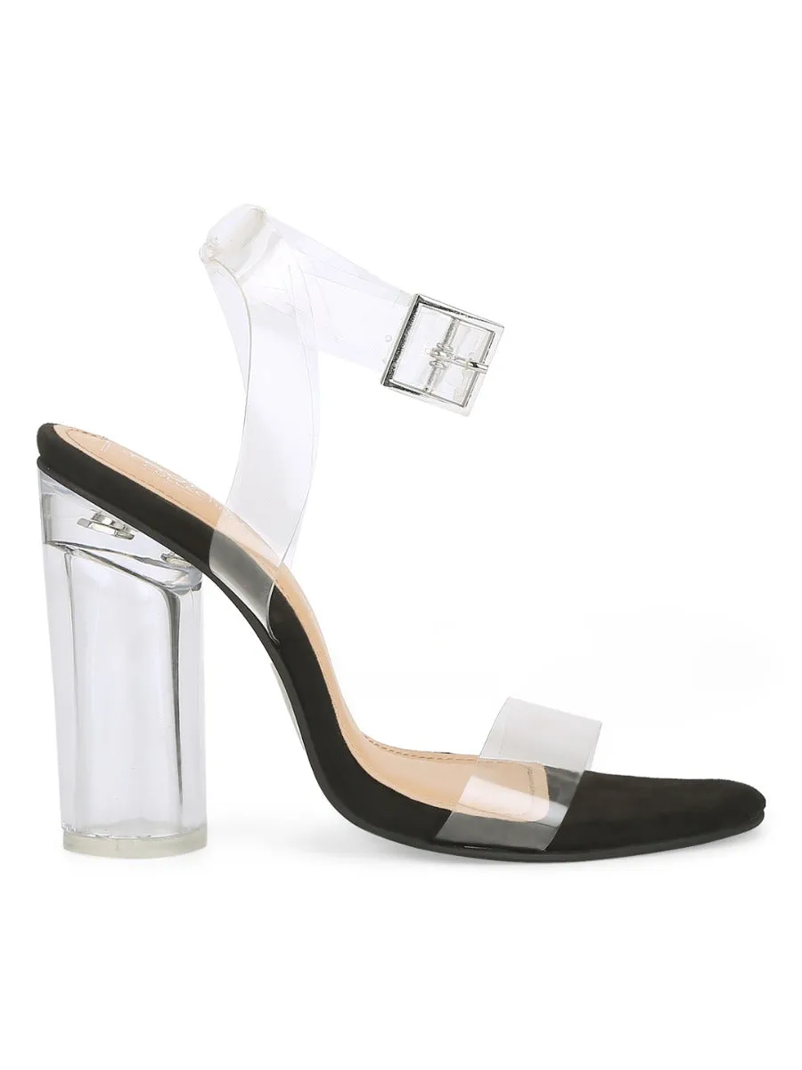 Black Suede Perspex Clear High Block Heels