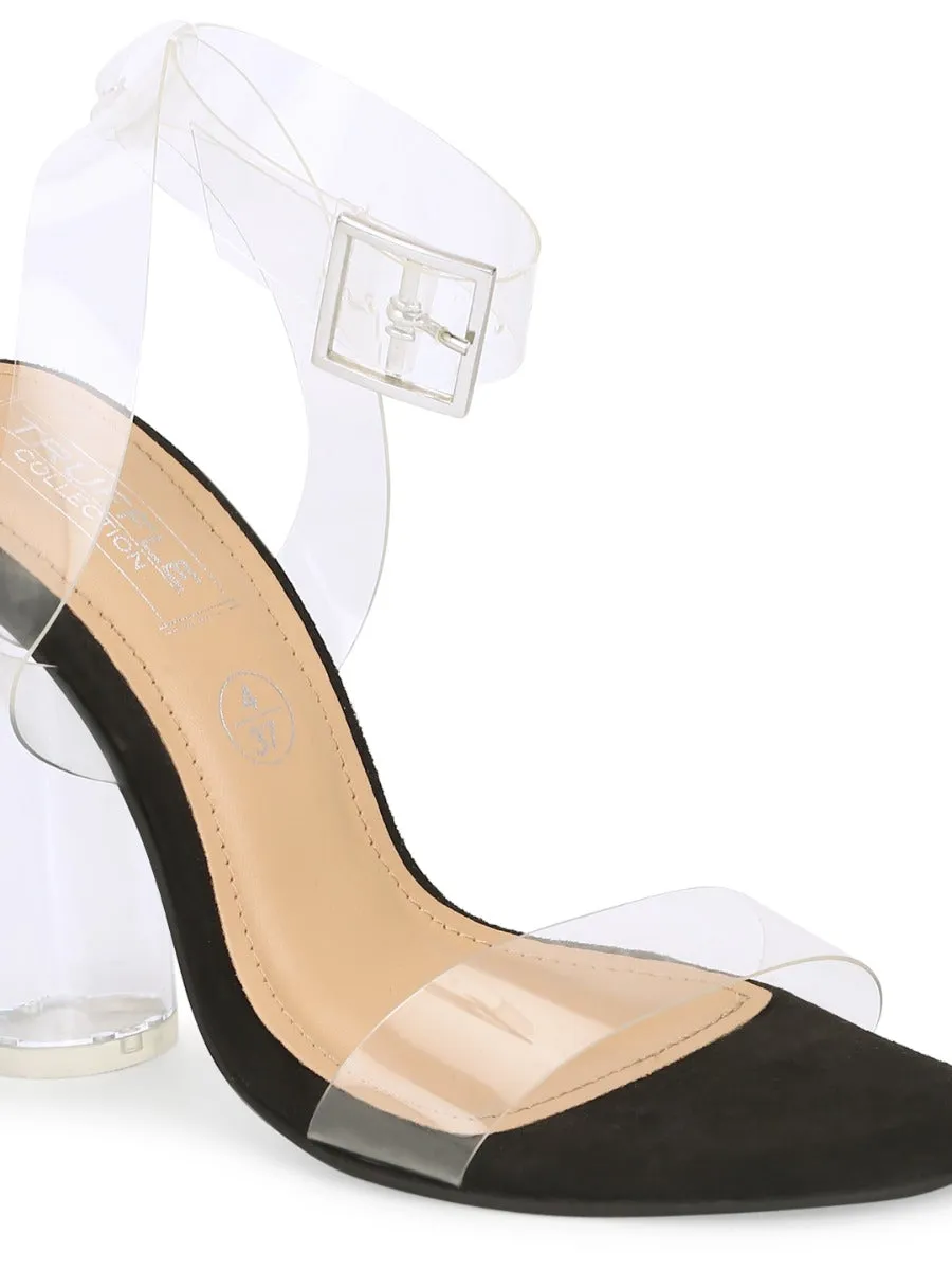 Black Suede Perspex Clear High Block Heels