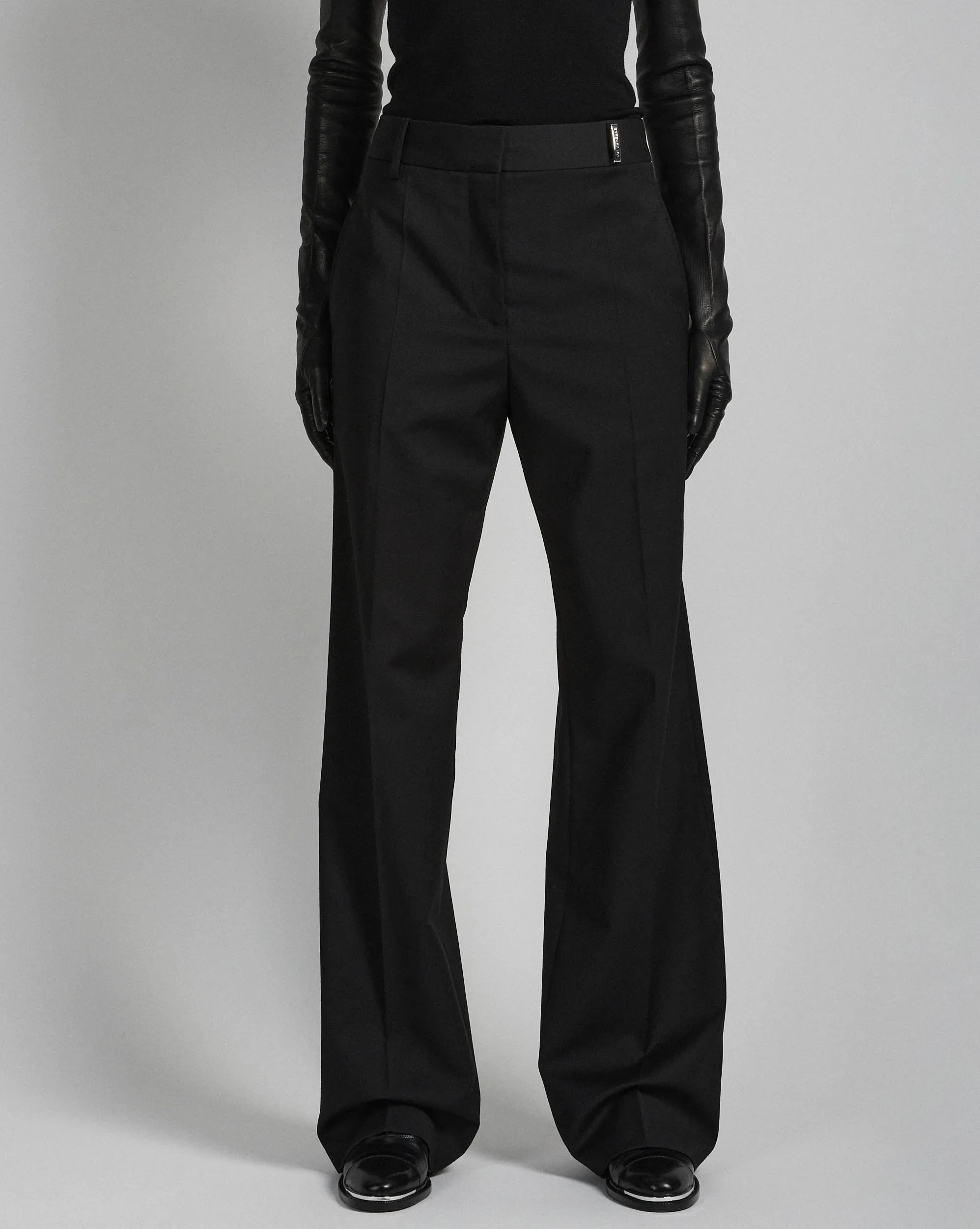 Black wool gabardine low-waist trousers