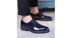 Blue Patent Leather Studded Oxfords Flats