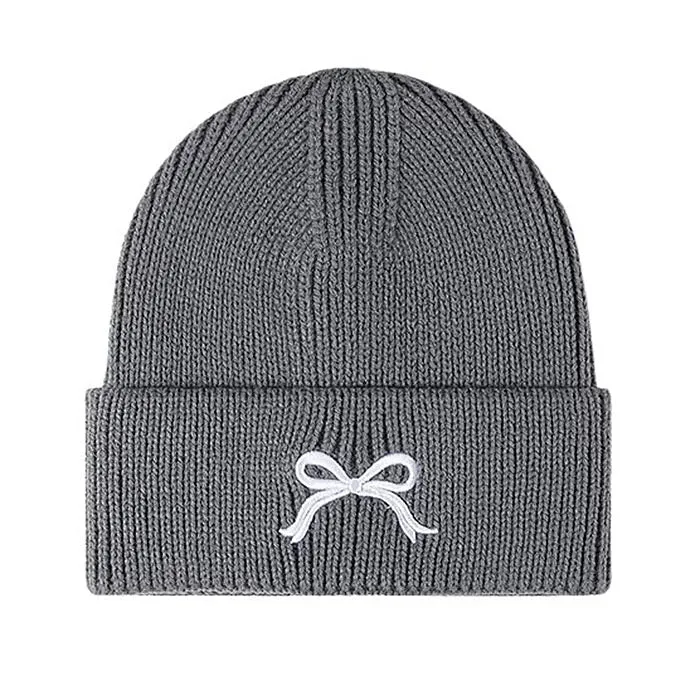 Bow Embroidery Beanie Hat