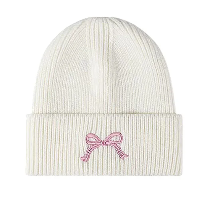 Bow Embroidery Beanie Hat