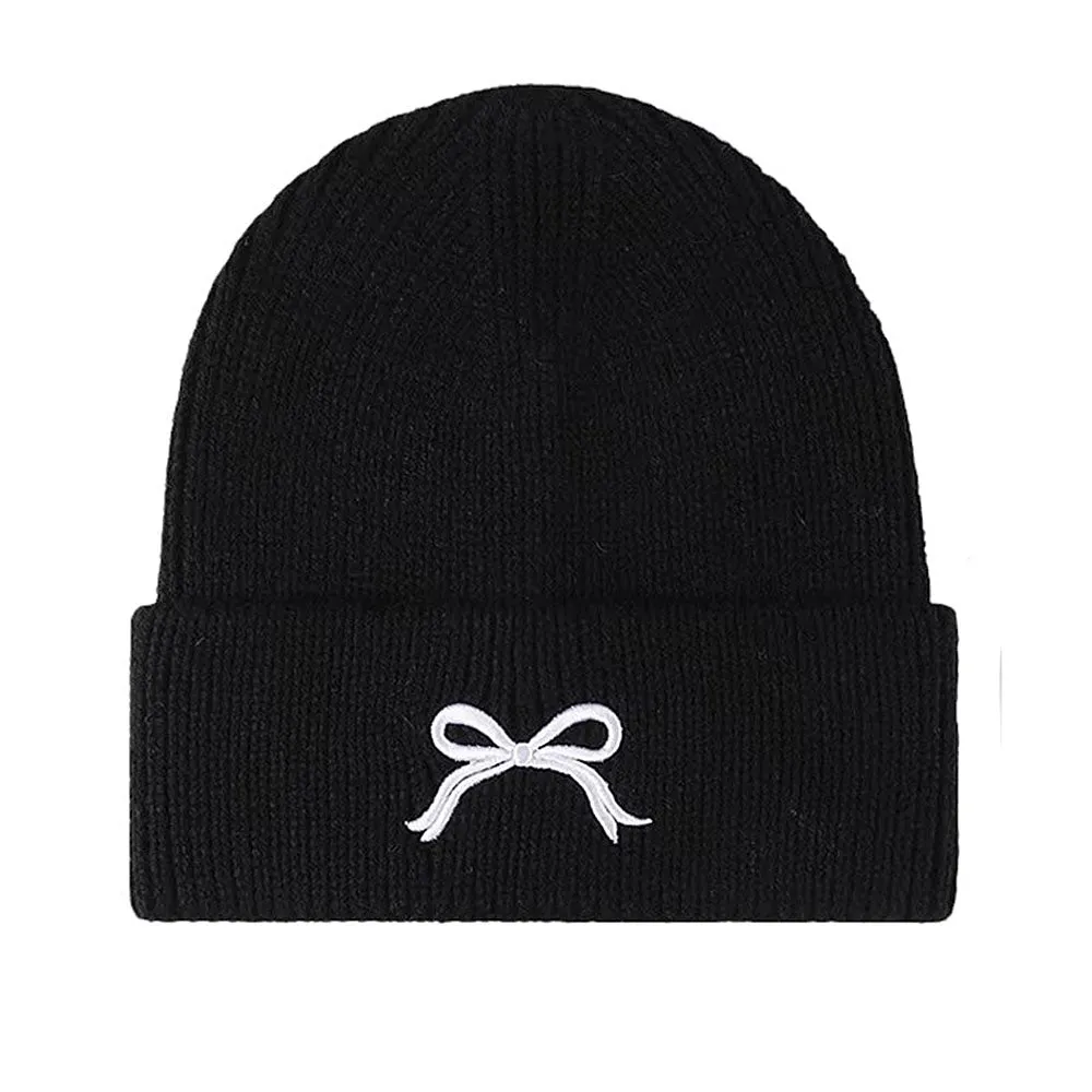 Bow Embroidery Beanie Hat