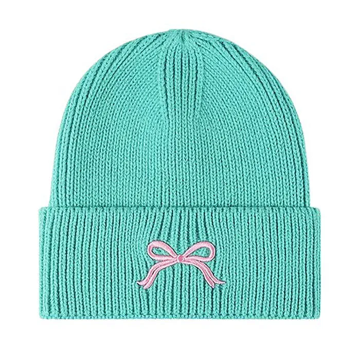 Bow Embroidery Beanie Hat