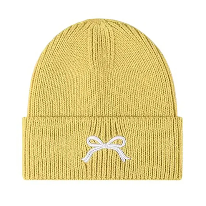 Bow Embroidery Beanie Hat