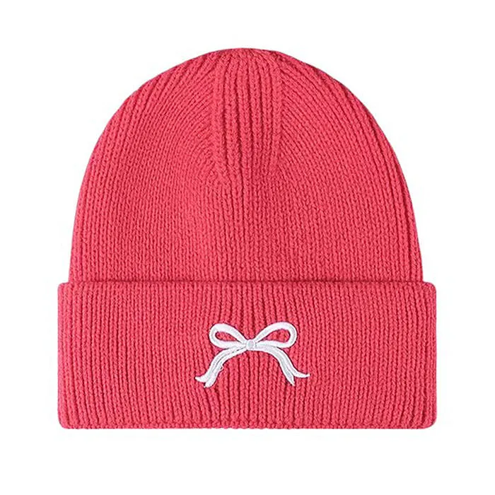 Bow Embroidery Beanie Hat