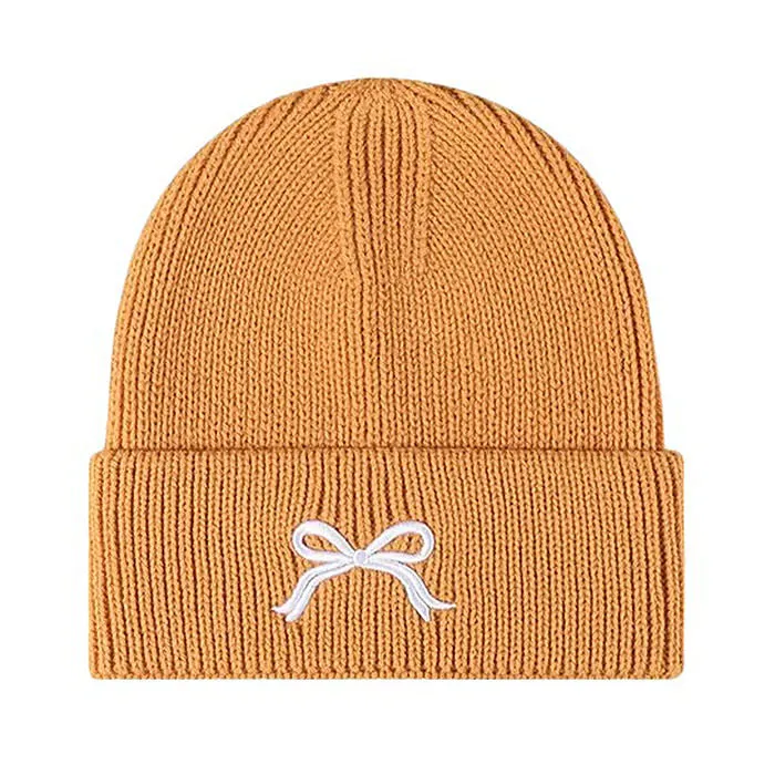 Bow Embroidery Beanie Hat