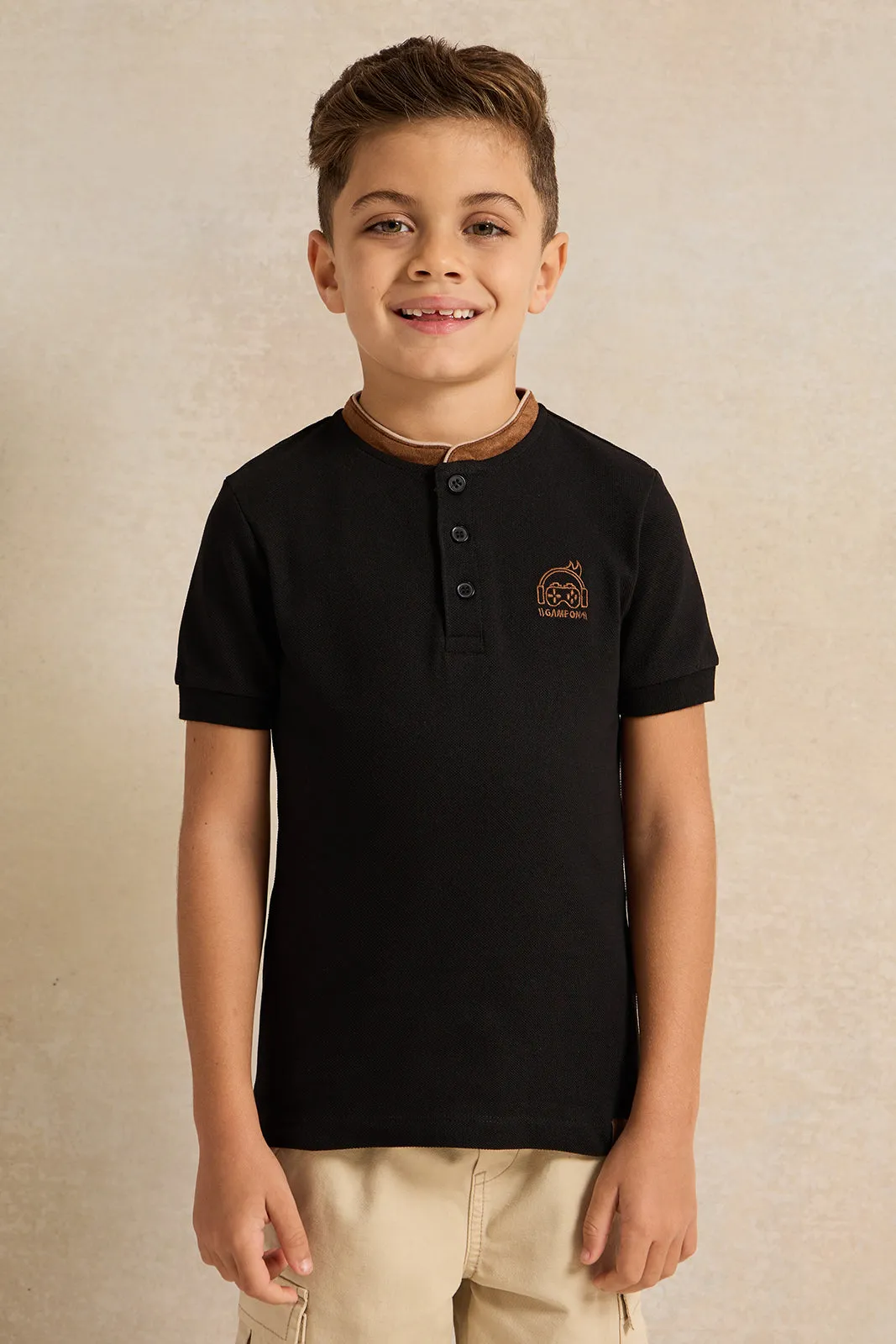 Boys Black Short Sleeve Polo T-Shirt