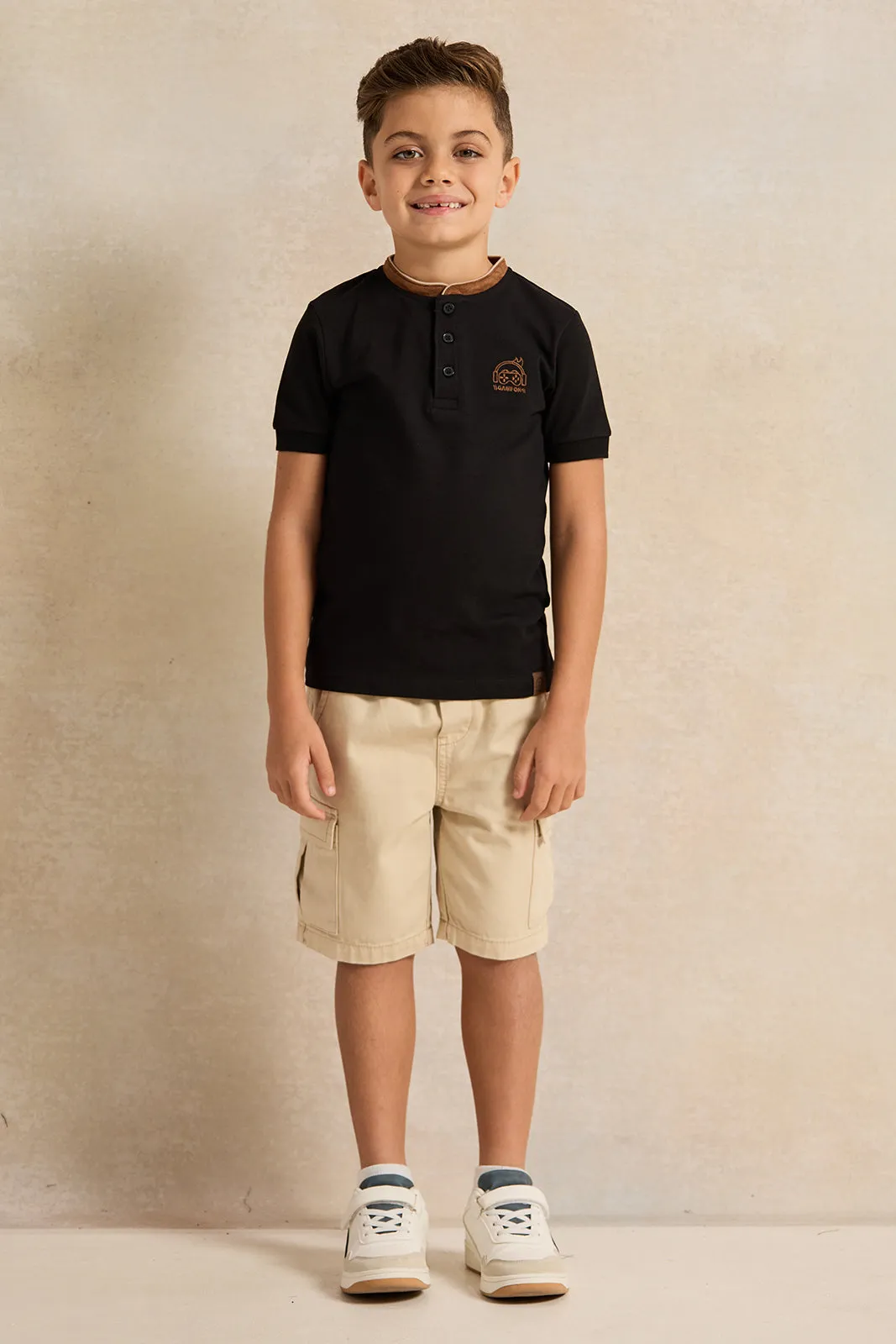 Boys Black Short Sleeve Polo T-Shirt