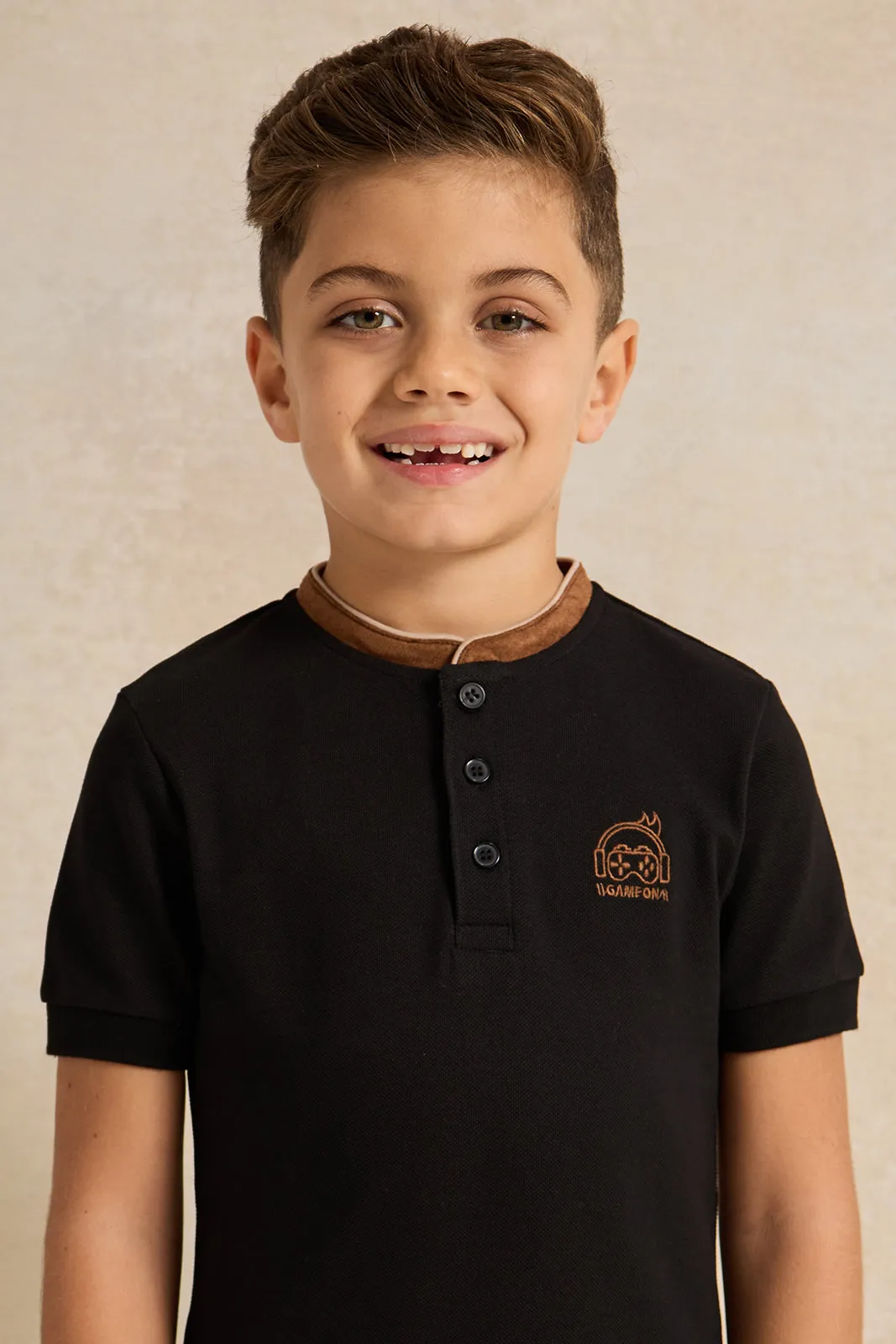 Boys Black Short Sleeve Polo T-Shirt