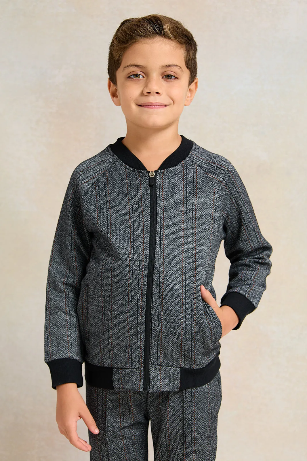 Boys Charcoal Baseball Jacquard Sweatshirt