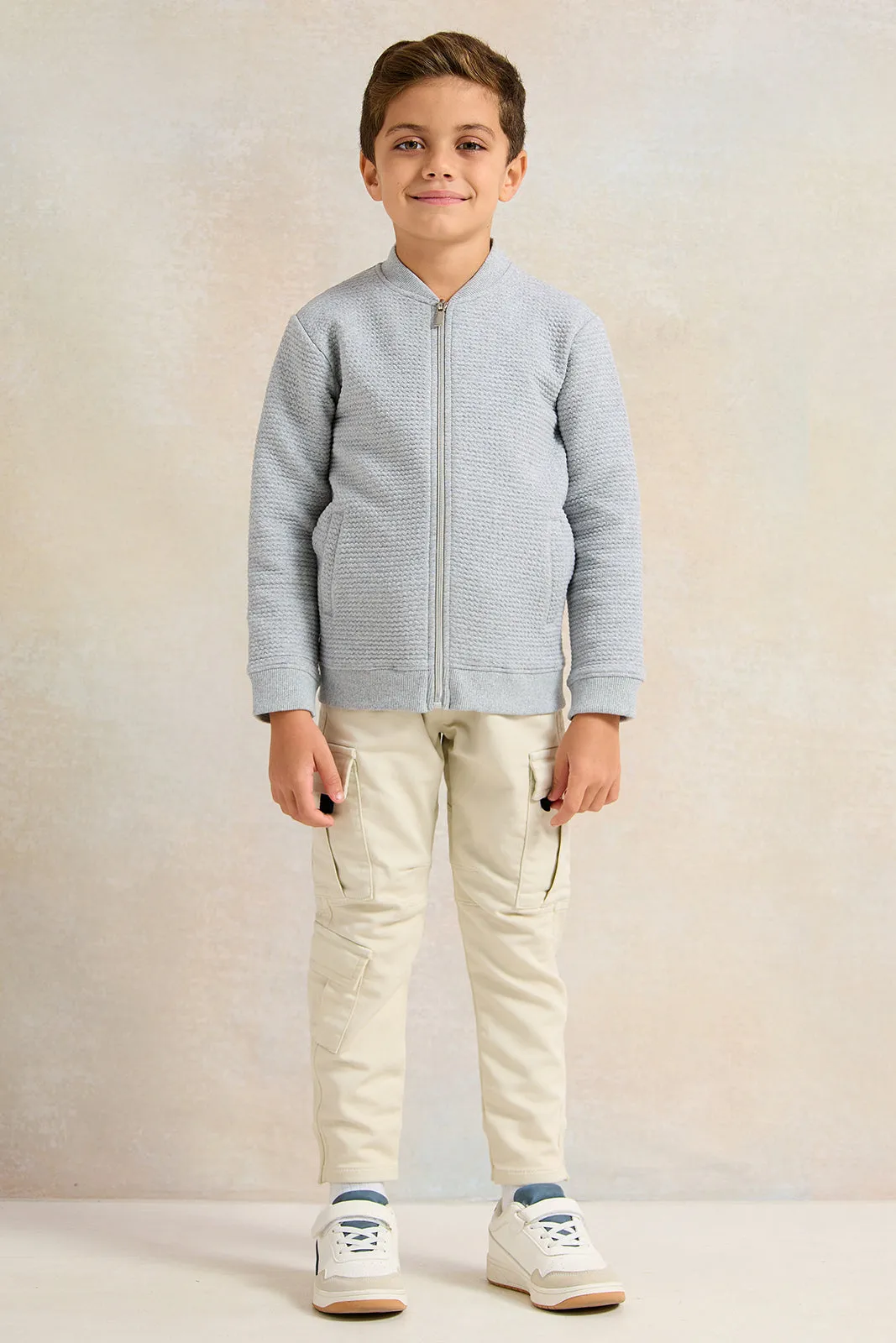 Boys Grey Jacquard Sweatshirt