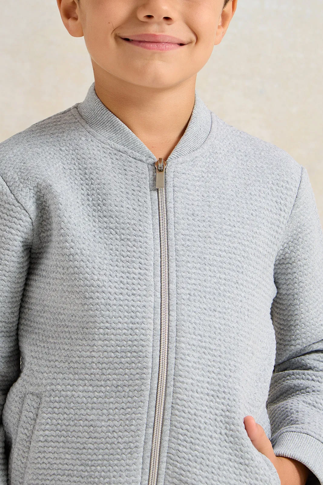 Boys Grey Jacquard Sweatshirt