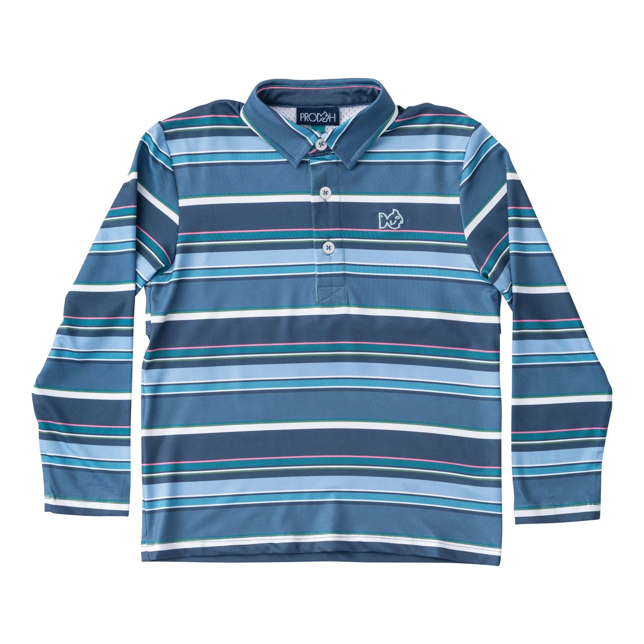 Boys' Long Sleeve Pro Performance Polo in Big Dipper Sunset Vibes Stripe