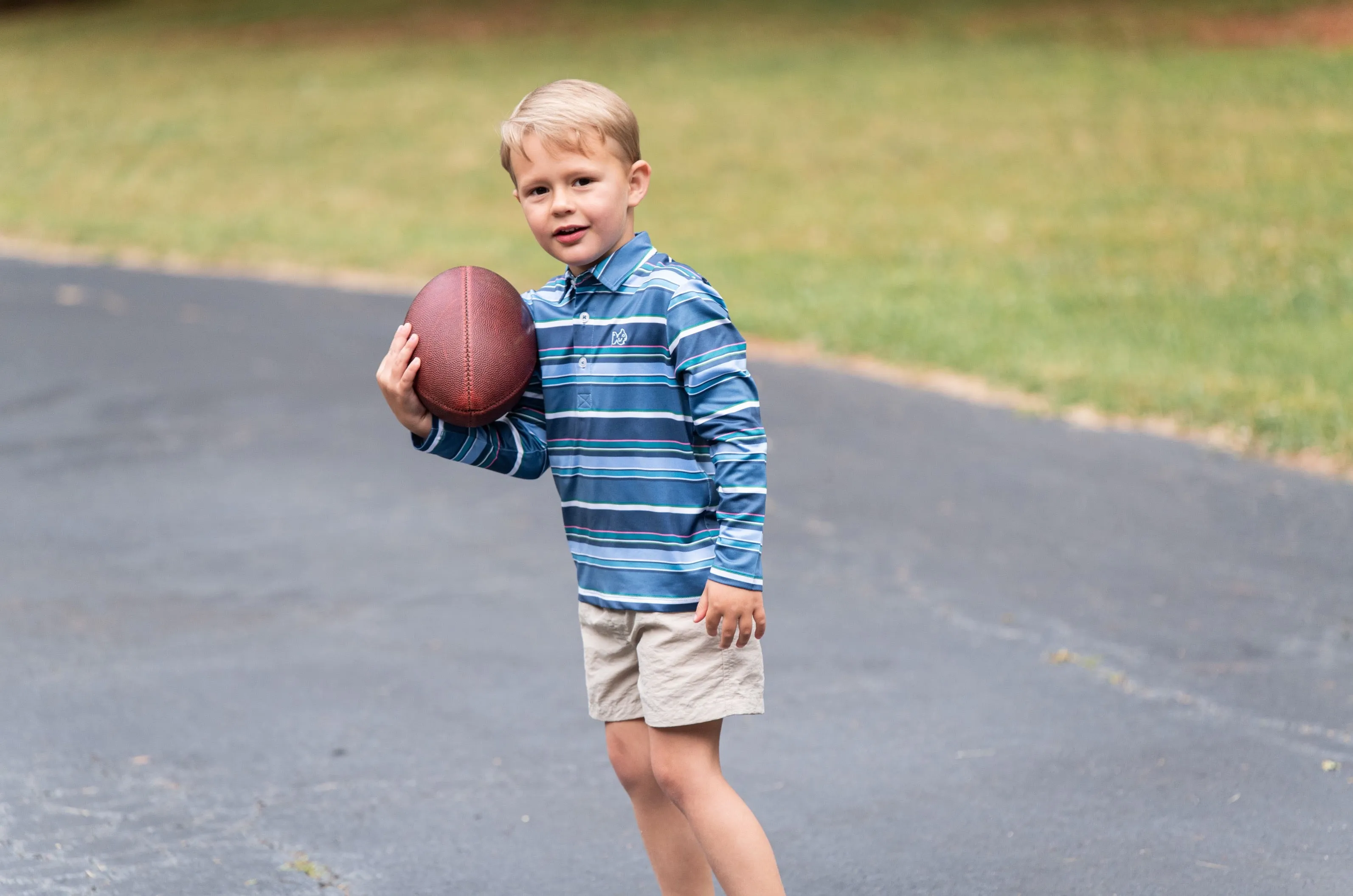 Boys' Long Sleeve Pro Performance Polo in Big Dipper Sunset Vibes Stripe