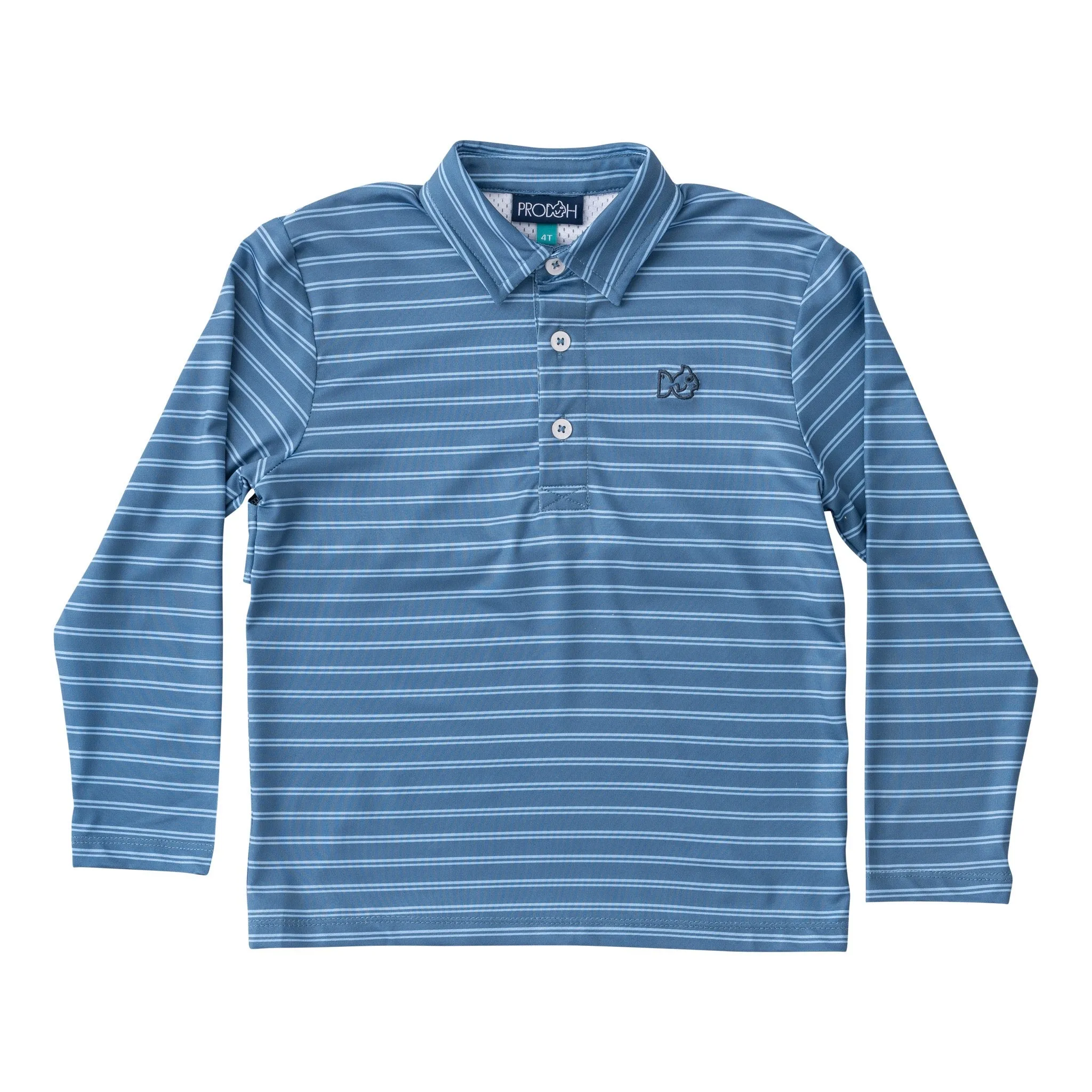 Boys' Long Sleeve Pro Performance Polo in Bluefin and Powder Blue Stripe