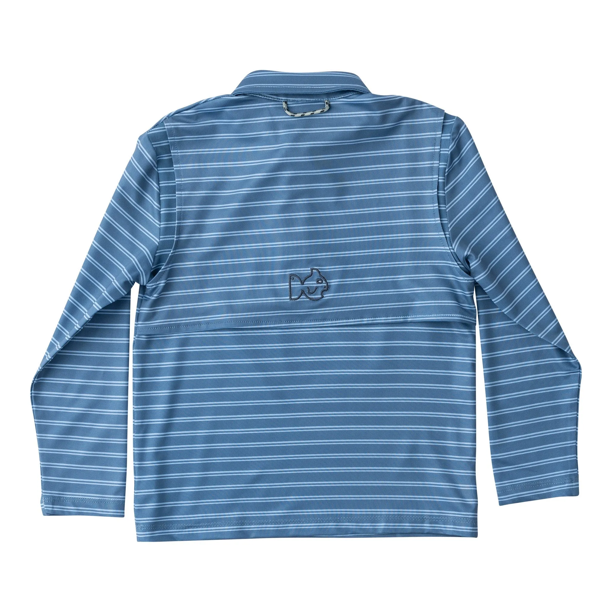 Boys' Long Sleeve Pro Performance Polo in Bluefin and Powder Blue Stripe