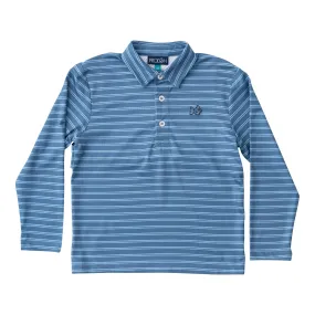 Boys' Long Sleeve Pro Performance Polo in Bluefin and Powder Blue Stripe