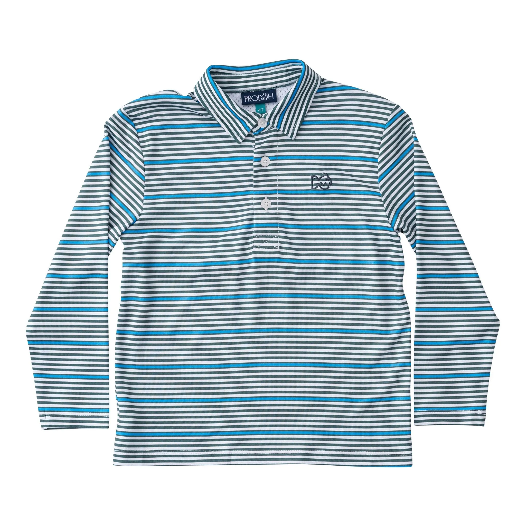 Boys' Long Sleeve Pro Performance Polo in Posy Green Fishing Club Stripe