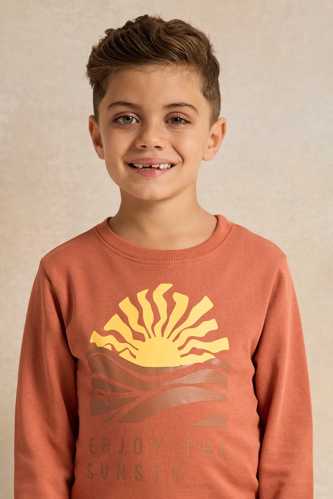 Boys Orange Printed Sweatshirt