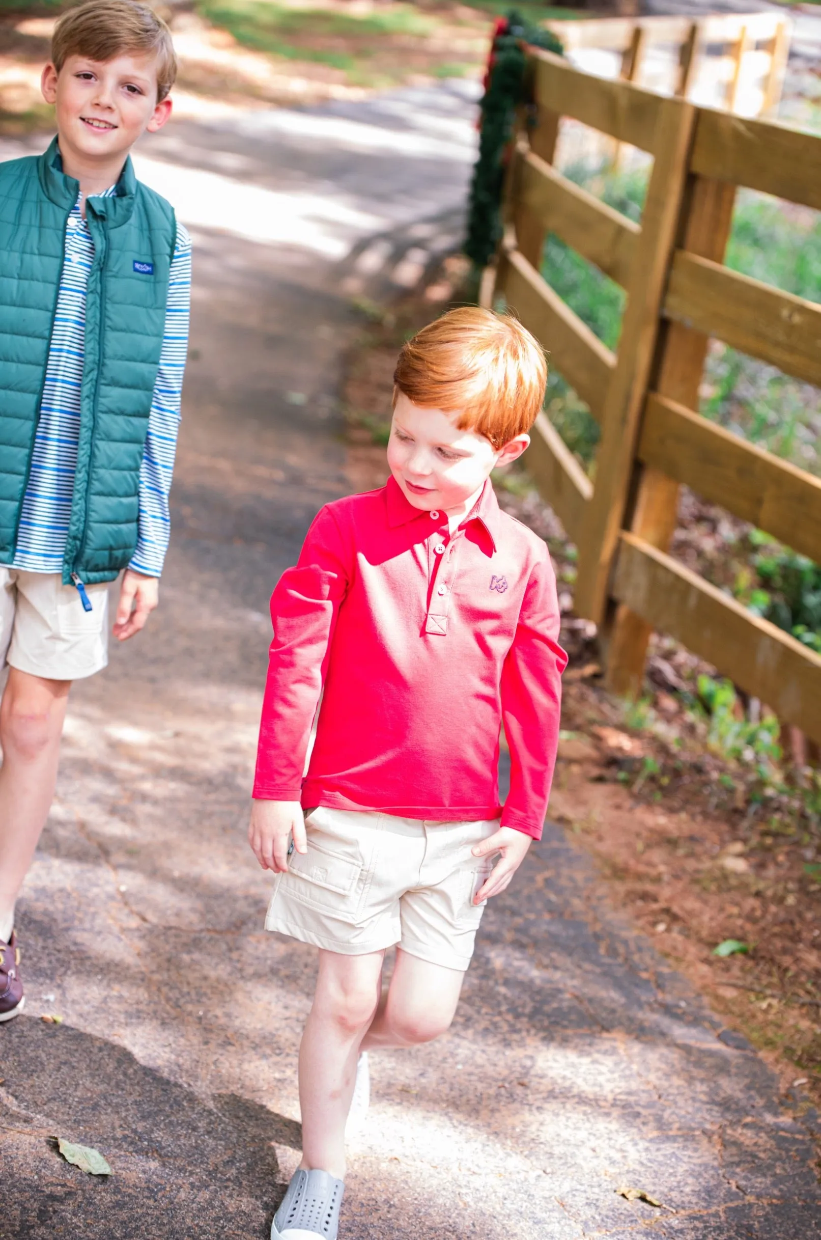 Boys' Too Cool for School Long Sleeve Polo in Winterberry Red