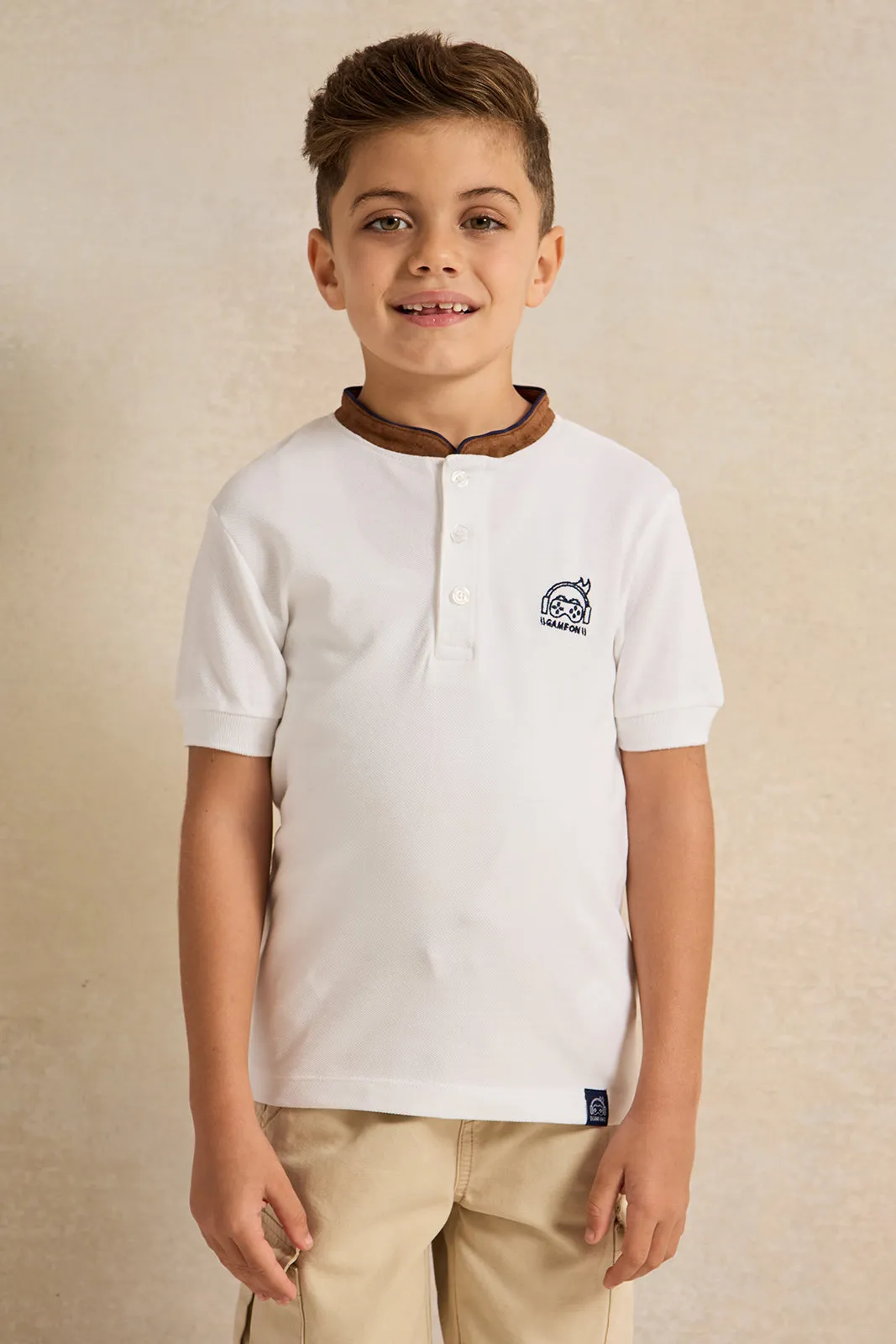 Boys White Short Sleeve Polo T-Shirt