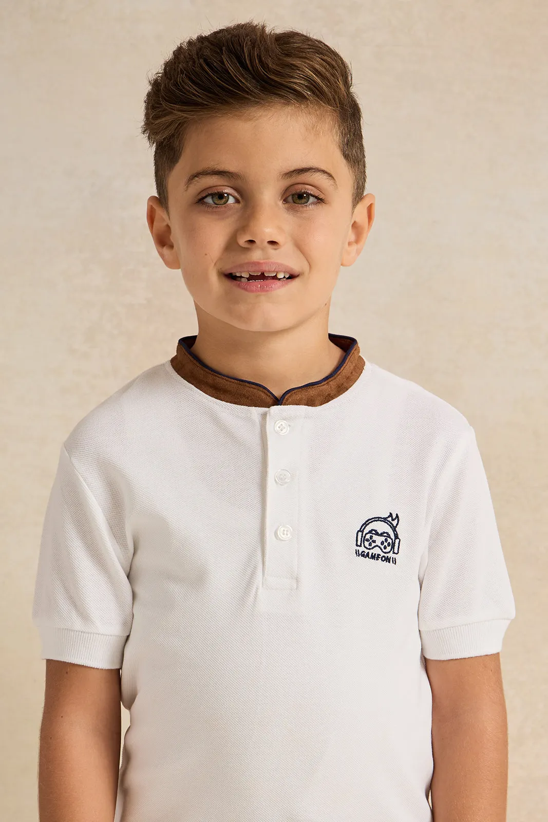 Boys White Short Sleeve Polo T-Shirt