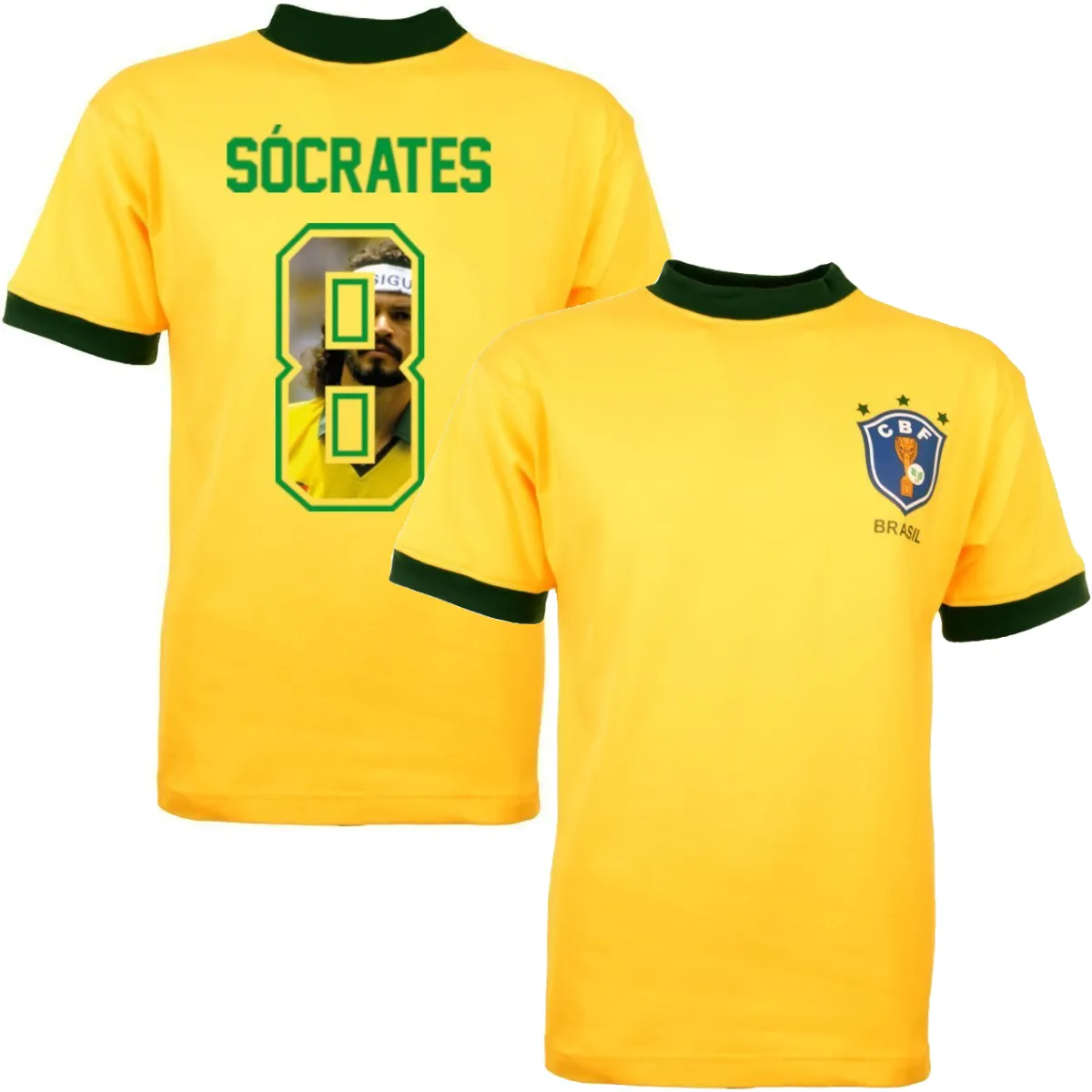 Brazil Retro Football Shirt World Cup 1982 + Socrates 8 (Photo Style)