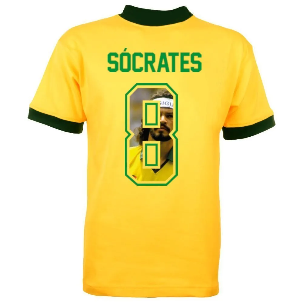 Brazil Retro Football Shirt World Cup 1982 + Socrates 8 (Photo Style)