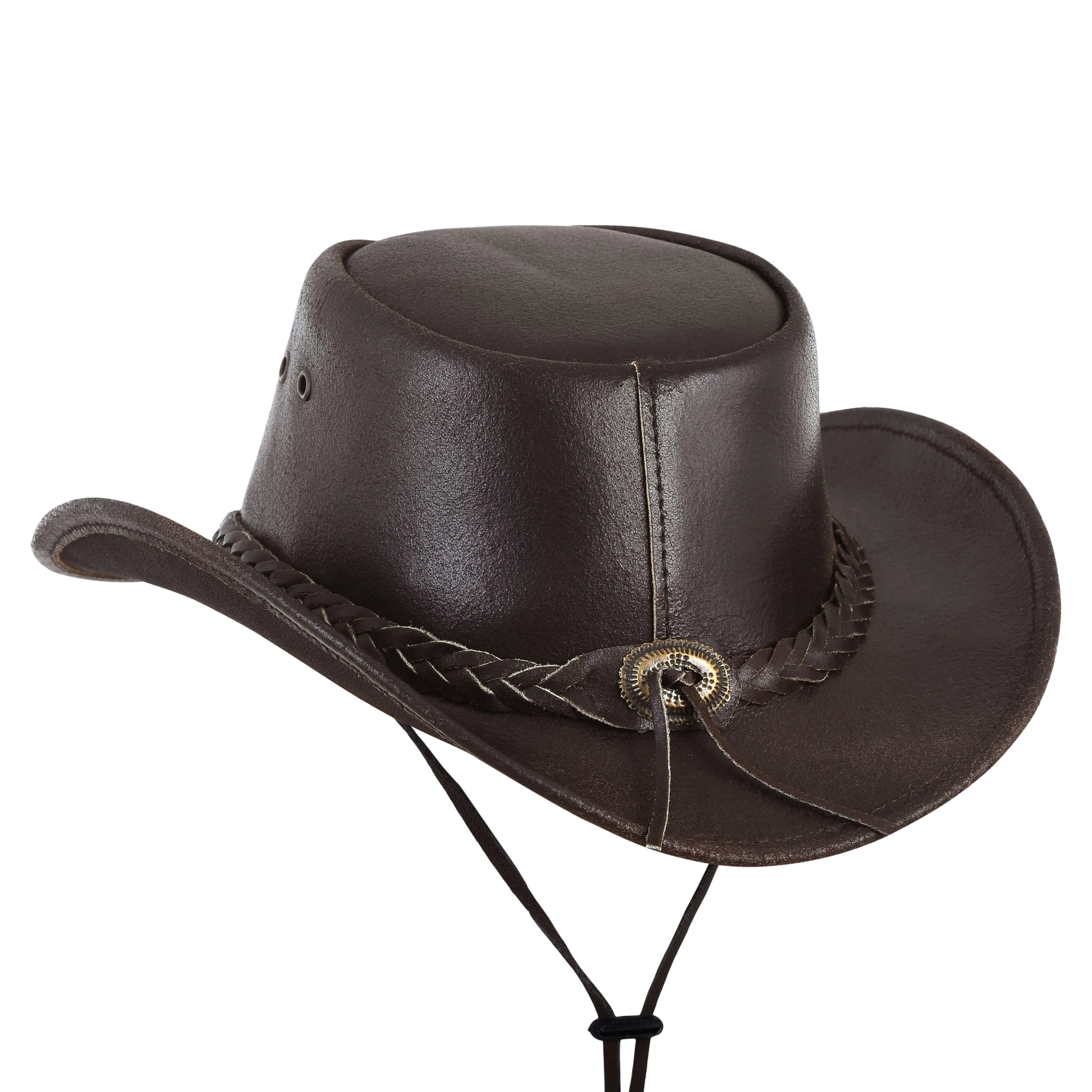 Brown Genuine Leather Indiana Jones Western Style Cowboy Hat