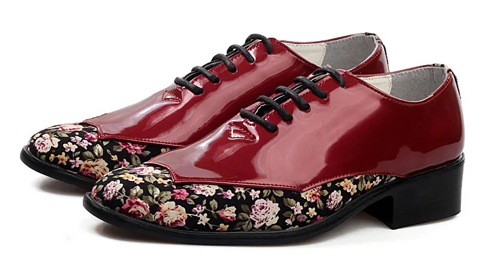 Burgundy Floral Patent Men's Pointed Oxfords