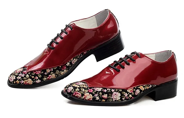 Burgundy Floral Patent Men's Pointed Oxfords