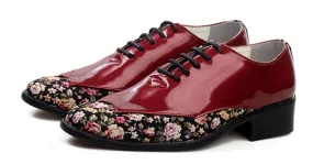 Burgundy Floral Patent Men's Pointed Oxfords