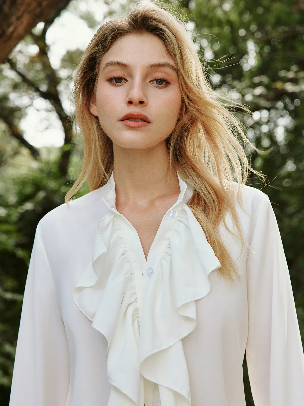 Button Ruffle Thin Shirt