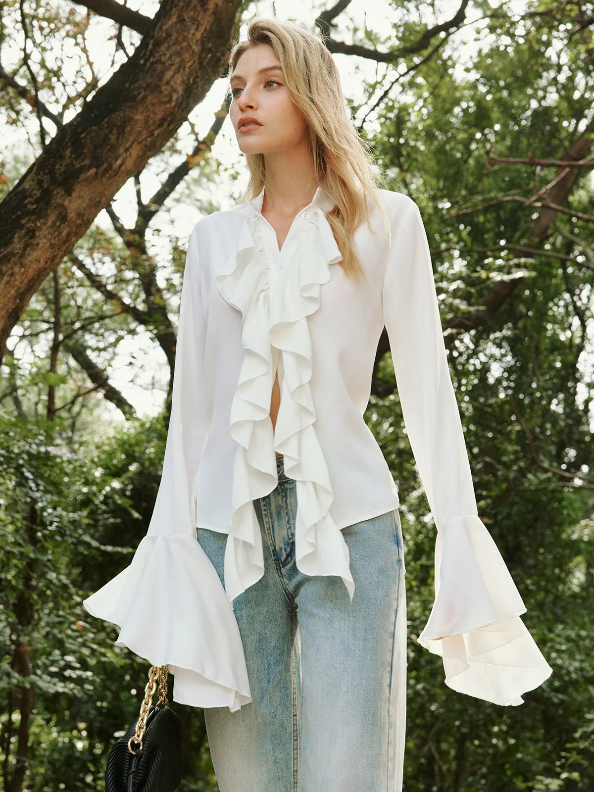 Button Ruffle Thin Shirt