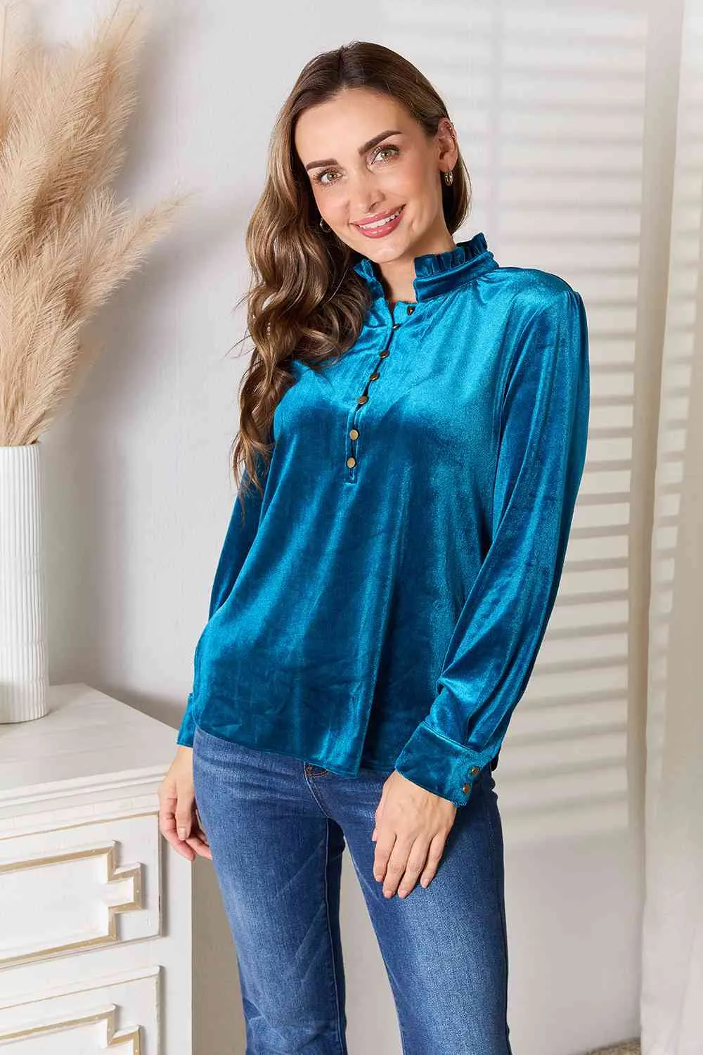 Notched Neck Buttoned Blouse