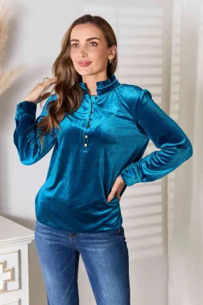 Notched Neck Buttoned Blouse