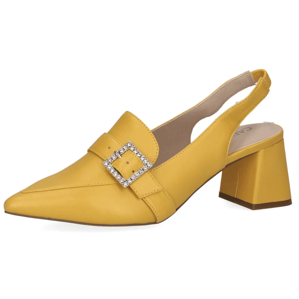 Caprice 29604 Yellow Diamante Buckle Sling Back Heels