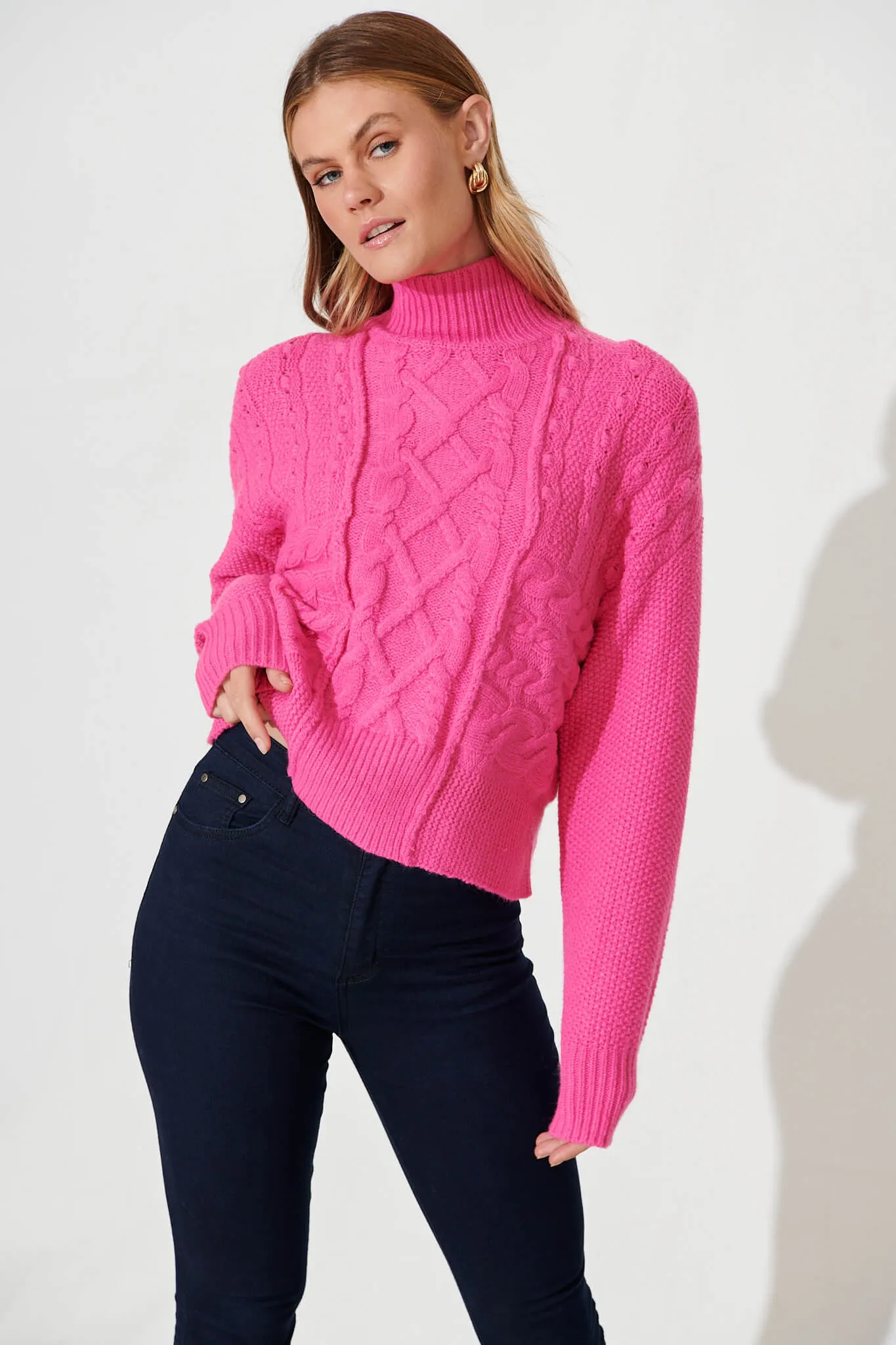 Carino Knit In Hot Pink Wool Blend