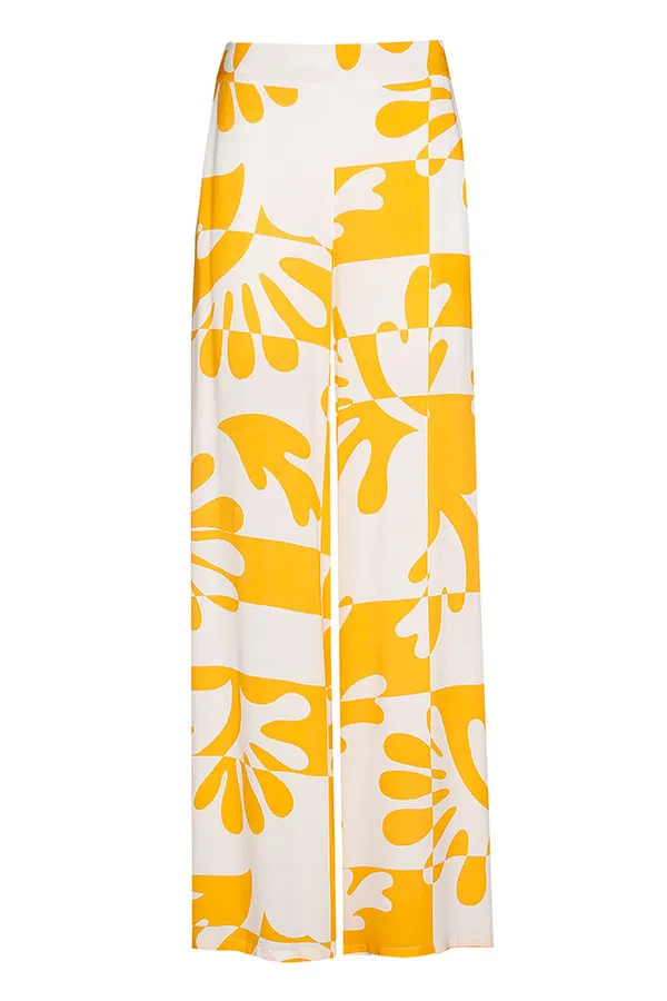 Caroline Biss YELLOW PRINT STRAIGHT LEG TROUSERS