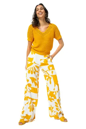 Caroline Biss YELLOW PRINT STRAIGHT LEG TROUSERS