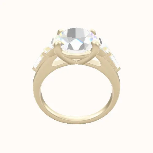 Cathedral Band with Trapezoid & Tapered Baguette Sidestones Engagement Ring With Low Set Four Prong Head