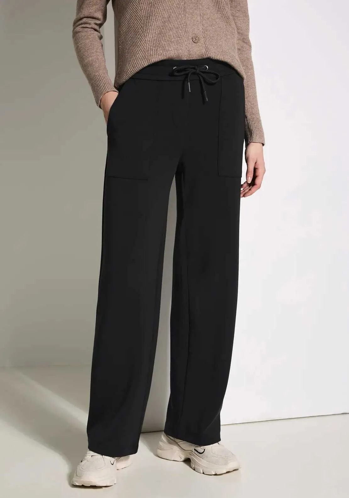 Cecil Wide Leg Soft Touch Trousers, Black