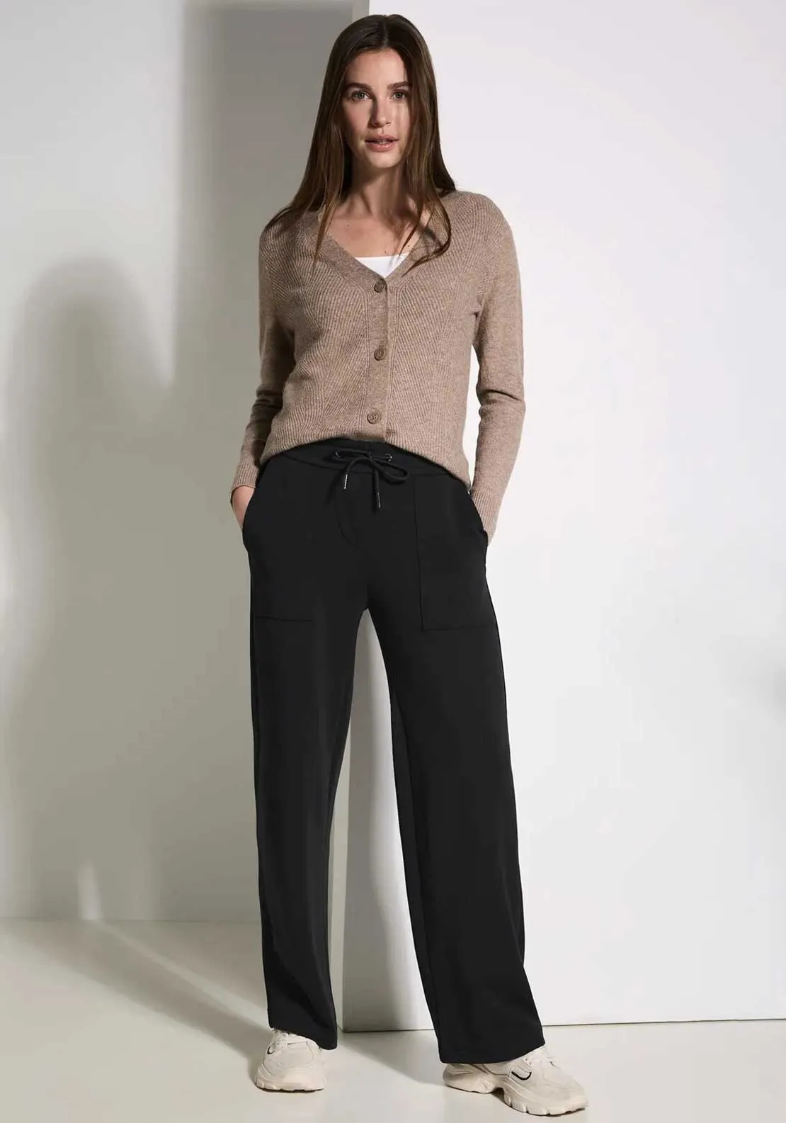 Cecil Wide Leg Soft Touch Trousers, Black