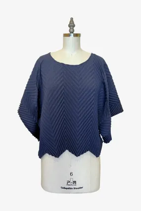 Navy Lisbon Chevron Pleated Top