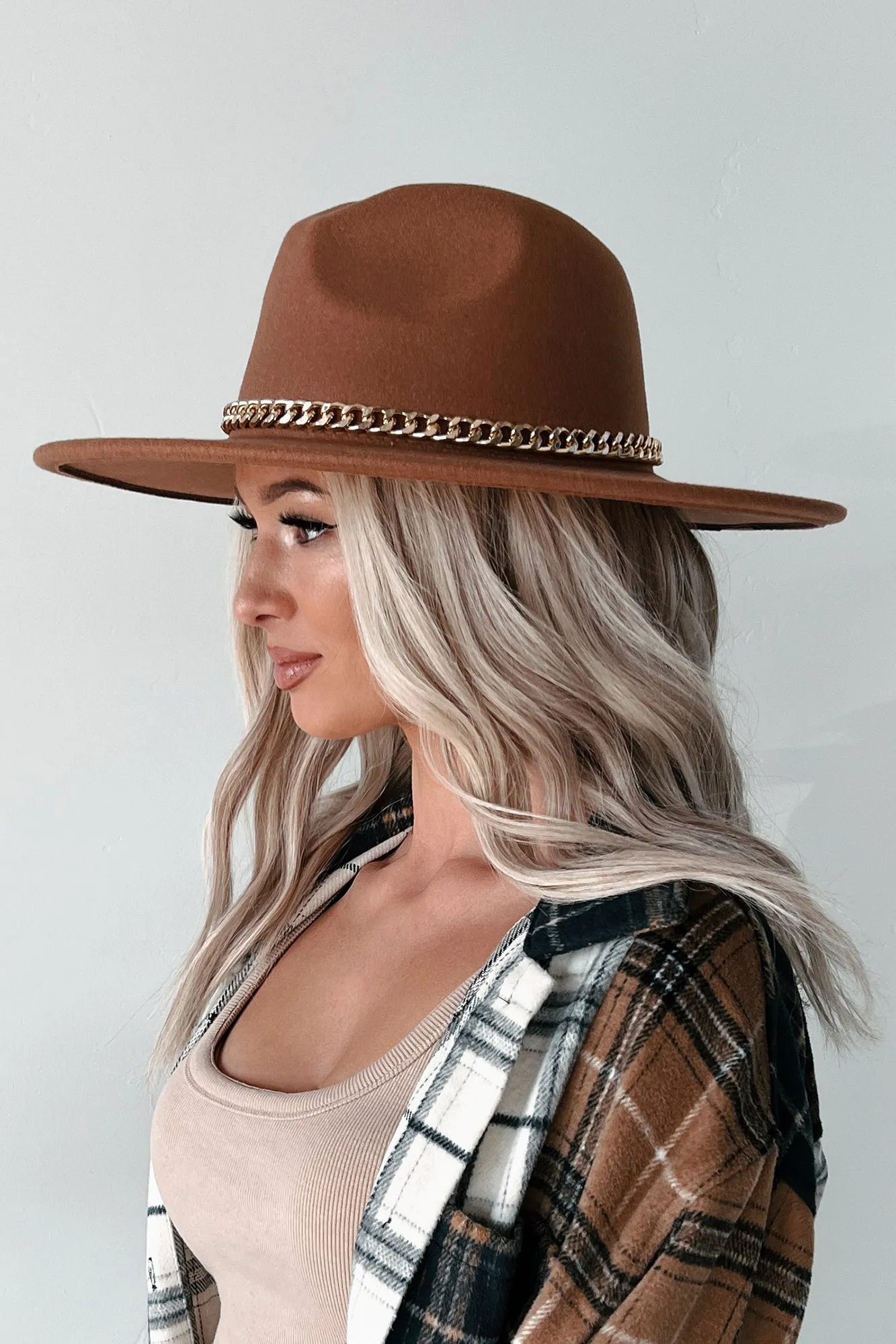 Choosing Joy Chain Strap Fedora Hat (Dark Tan)