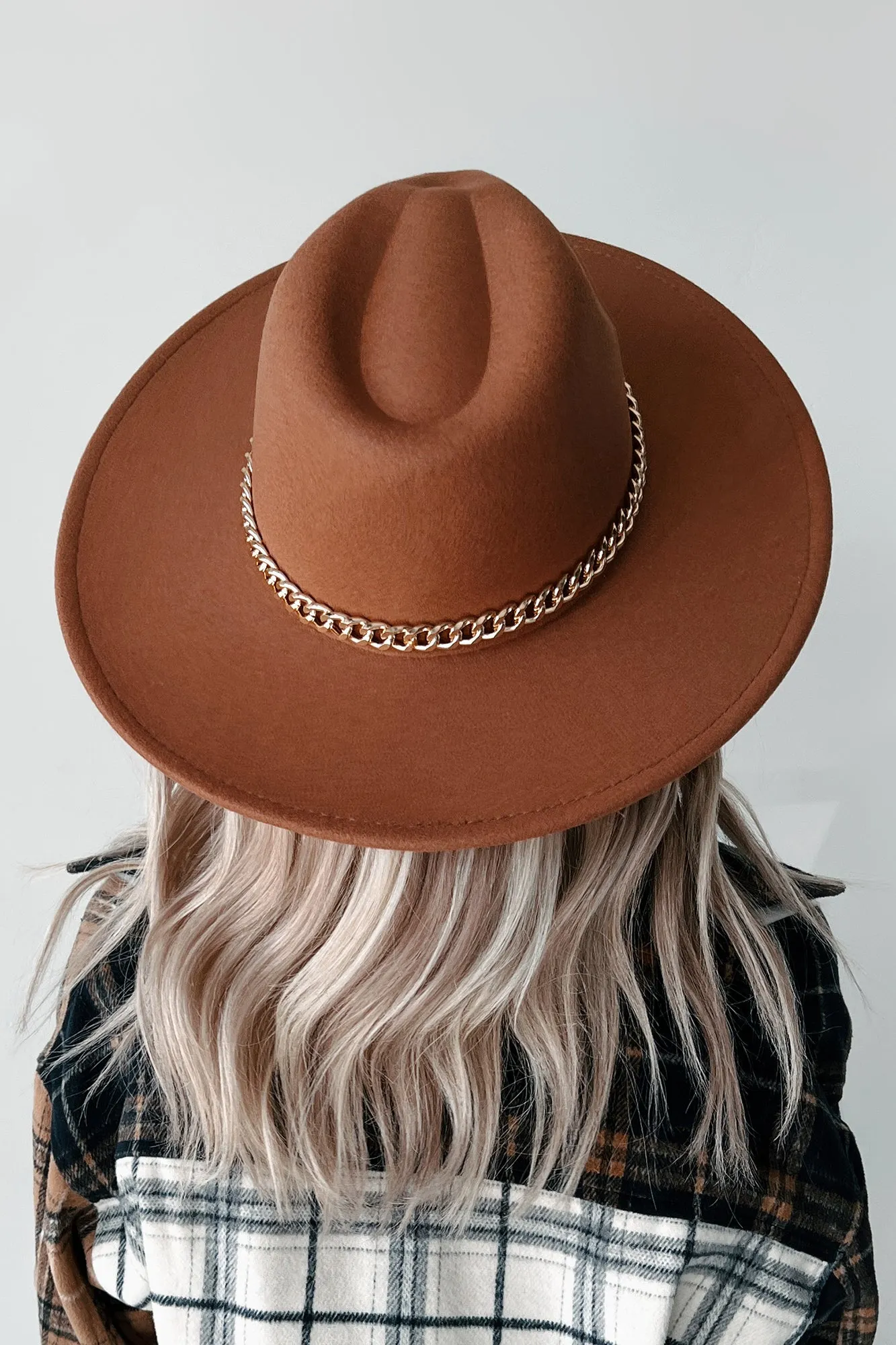 Choosing Joy Chain Strap Fedora Hat (Dark Tan)